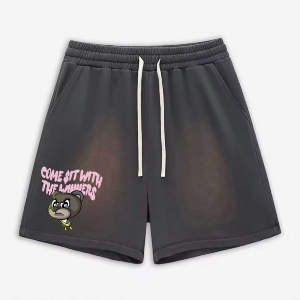 The Winning Team Couture luxurious line gray fleece shorts with Graphic Design.